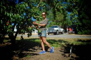 Here we see the lovely Valerie, contemplating the bounty that awaits us, while Feral, Stephanie, and the big old Dodge lurk in the background.